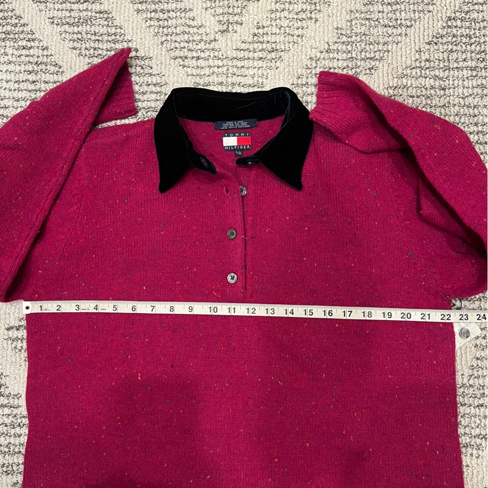 Tommy Hilfiger Velvet Wool Colorful Speckled Polo Sweater Classic Preppy - Picture 11 of 13
